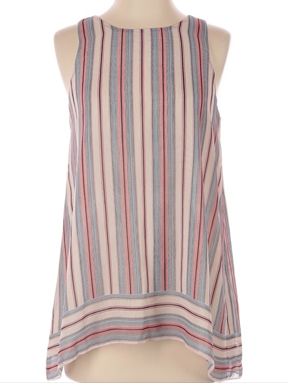 Max Studio Lightweight Sheer Striped Tank Top - Coral, Blue & Cream
